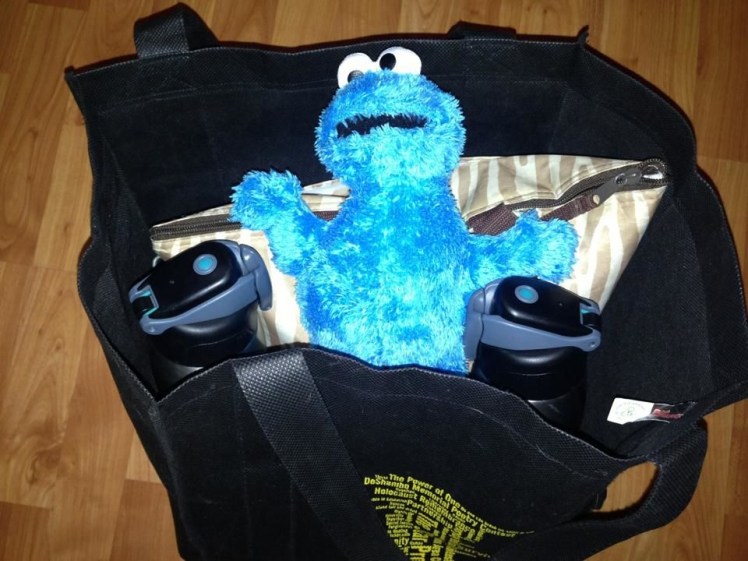 Freddie looking a bit shocked at how early we have to go to work. 