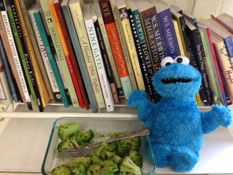 Freddie enjoying a snack of broccoli, lemon, and nutritional yeast during our prep period. Not only does he love healthy food but he's also fond of W.S. Merwin's poetry!