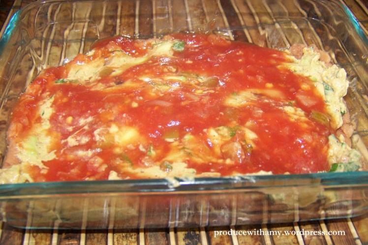 Top the guacamole with 1/4 cup of salsa. You can also use taco sauce.