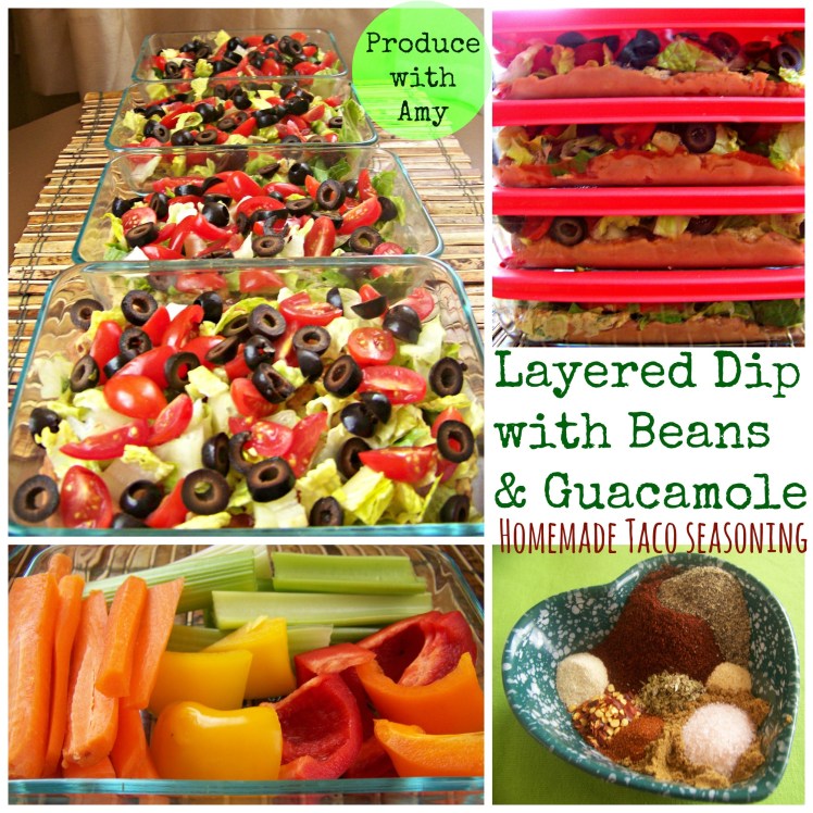 Layered Dip with Beans and Guacamole by Produce with Amy