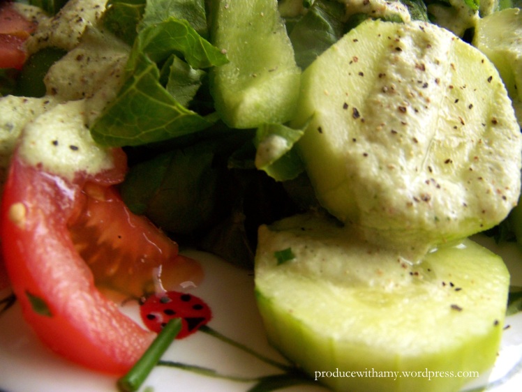 I love the cucumber dressing on top of sliced cucumbers. What a perfect summer salad. 