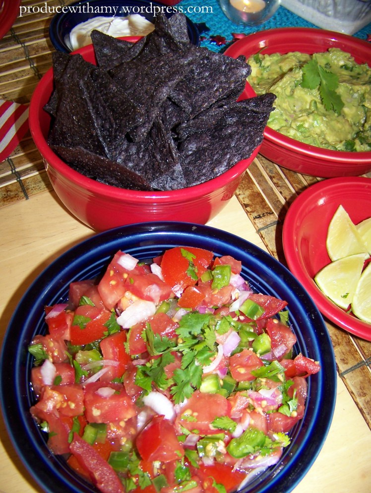 We enjoyed this salsa this past week with blue corn tortilla chips and homemade guacamole. 