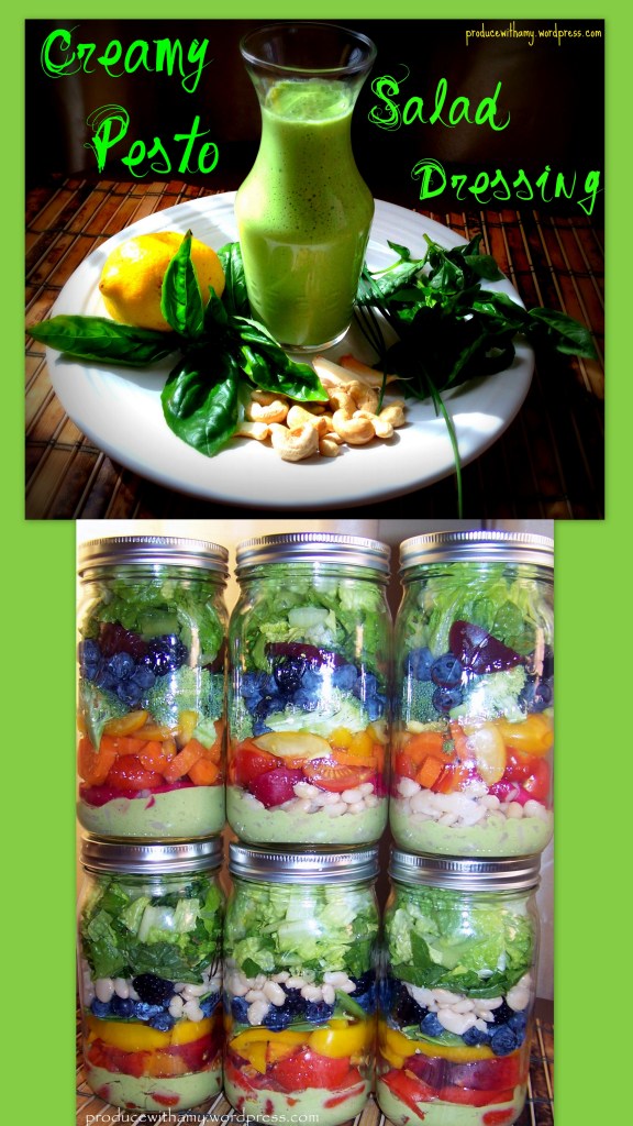 Harvest Rainbow Mason Jar Salad with Creamy Pesto Dressing