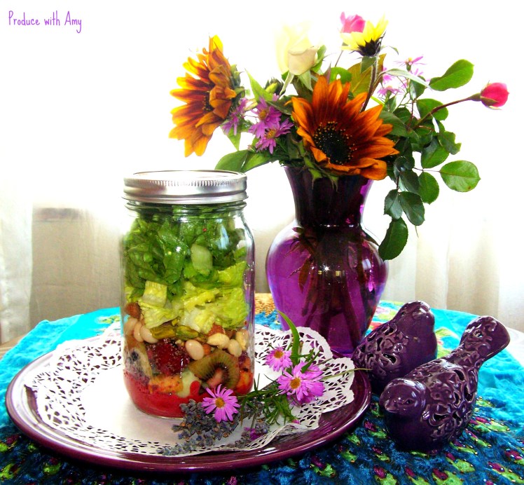 Fruited Chia Mason Jar Salads with Blackberry & Lavender Vinaigrette
