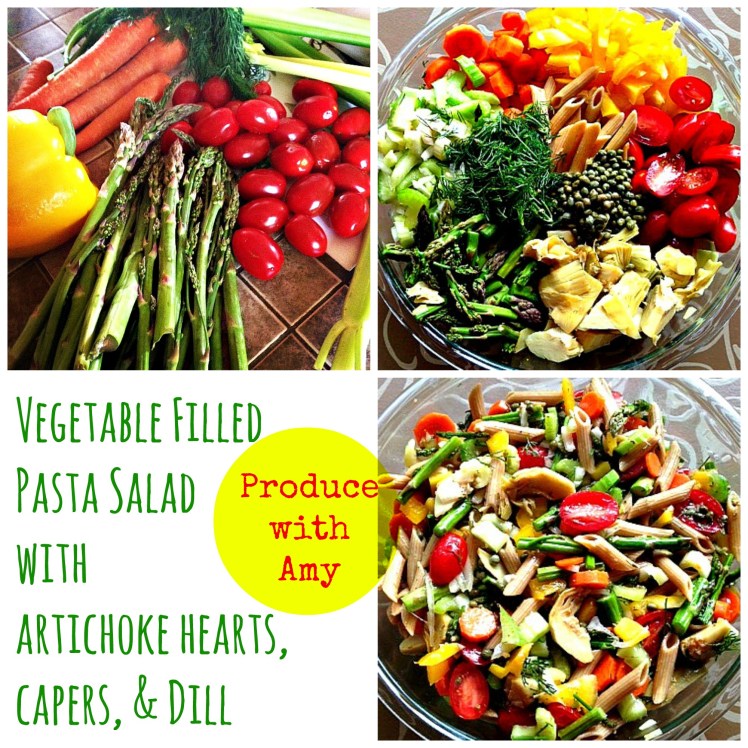 Vegetable Pasta Salad with Artichoke Hearts, Capers, and Dill by Produce with Amy