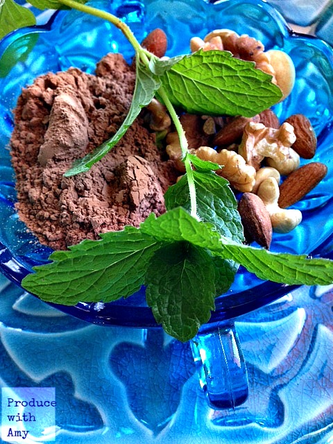 Cocoa Powder, Raw Nuts, & Mint
