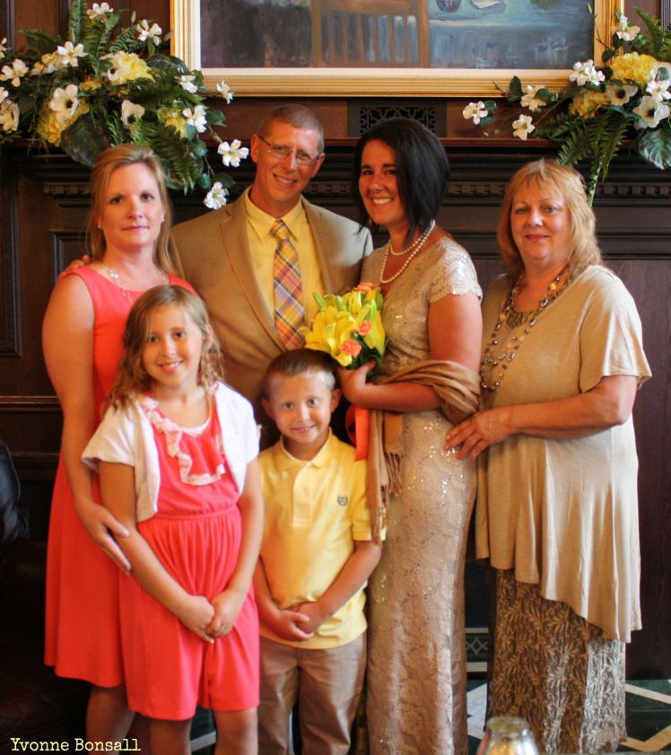 Our Wedding Day: John, Avalon, Lukas, and I with my Mom Karen and my best friend Kim.