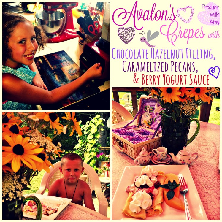 Crepes with Chocolate Hazelnut Filling, Caramelized Pecans, and Berry Yogurt Sauce by Produce with Amy