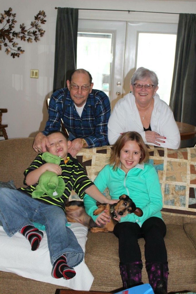 Lukas and Avalon with Granny Barb, Don, and Maddy.